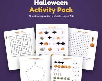 Halloween Activity Pages for Kids, Not Scary Printable Mazes Word Search Dot to Dot Sudoku, Preschool Kindergarten Worksheets PDF
