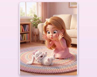 Funny Faces Wall Art Set of 3, Silly Kids Room Prints Playroom Decor, Giggle Posters Girl and Bunny, Digital Download