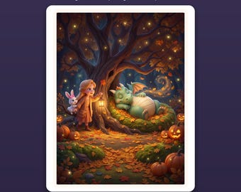 Halloween Wall Art Printable for Kids, Not Scary Nursery Prints Set of 3, Autumn Garden Ghost Party Bunny Decor, Digital Download