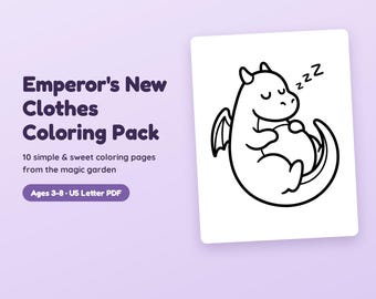 Dragon Coloring Pages for Kids, Emperor's New Clothes Fairy Tale Printable Coloring Pack, Easy Toddler Coloring PDF, Ages 3-8