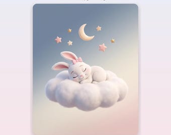 Bunny Nursery Wall Art Set of 3, Pastel Bunny Prints Girl Nursery Decor, Sleeping Rabbit Cloud Butterfly, Digital Download