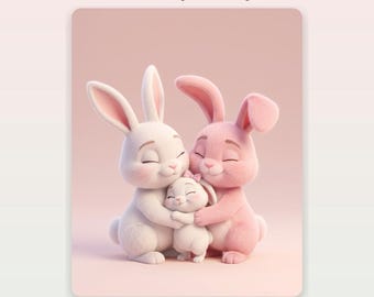 Bunny Nursery Wall Art Set of 3, Bunny Family Prints Gender Neutral Nursery Decor, Rabbit Hug Storybook Art, Digital Download
