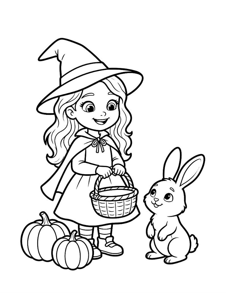 Halloween målarbilder för barn, inte läskiga utskrivbara målarbilder för småbarn i förskolan, söt kanin pumpa spöke, PDF för åldrar 3-8 bild 5