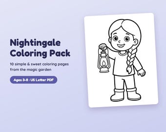 Fairy Tale Coloring Pages for Kids, Nightingale Bird and Bunny Printable Coloring Pack, Easy Toddler Coloring PDF, Ages 3-8