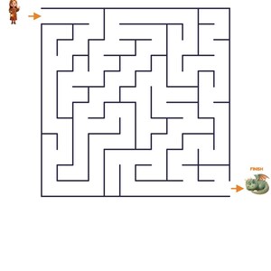 May include: A medium-difficulty maze puzzle titled Maze 2. The page features a cartoon character named Esther at the start and a sleepy green dragon at the finish. The text reads: Maze 2 - Medium, Help Esther find the sleepy dragon. No crossing the walls!