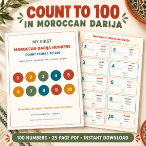 Peut inclure: Fiches pédagogiques imprimables pour apprendre les nombres en darija marocain. Les pages présentent des cercles colorés avec les chiffres de 1 à 10, et une grille affichant les nombres de 1 à 10 avec écriture arabe, translittération latine, API, français et anglais.