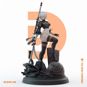 2B Bot - NieR Automata 1-6 STL File for 3D Printing | Female Android Robot Statue | Non-Supported Resin Model