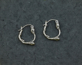 Small Branch Hoops Handmade with Oxidized Sterling Silver Linden Branch