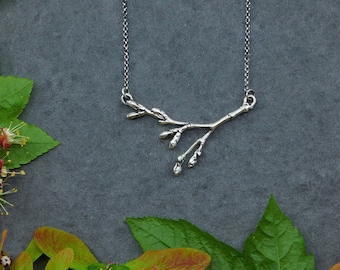 Maple Tree Branch Necklace Handmade with Oxidized Sterling Silver