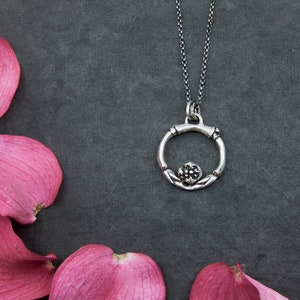Dogwood Branch Necklace Handmade with Oxidized Sterling Silver