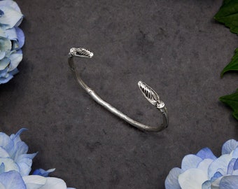 Hydrangea Branch Cuff Oxidized Sterling Silver Handmade