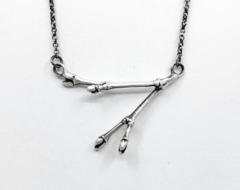 Maple Tree Branch Necklace Handmade with Oxidized Sterling Silver