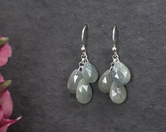 Gray Sapphire Cascading Earrings - Handmade with Sterling Silver