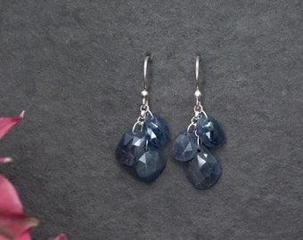 Blue Sapphire Cascading Earrings - Handmade with Sterling Silver