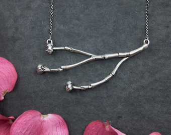 Dogwood Branch Necklace Handmade with Oxidized Sterling Silver