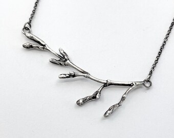 Maple Tree Branch Necklace Handmade with Oxidized Sterling Silver