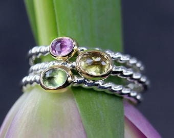 Sparkly Sapphire Stacking Rings Handmade with 18k Gold and Sterling Silver