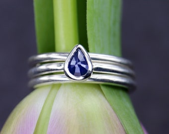 Sparkly Sapphire Stacking Rings Handmade with Sterling Silver