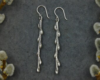 Willow Branch Earrings Handmade with Oxidized Sterling Silver