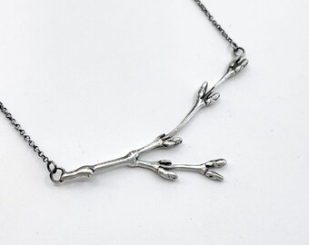 Maple Tree Branch Necklace Handmade with Oxidized Sterling Silver