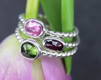 Sparkly Sapphire Stacking Rings Handmade with Sterling Silver