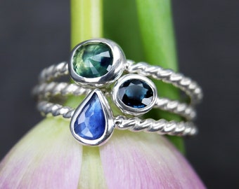 Sparkly Sapphire Stacking Rings Handmade with Sterling Silver