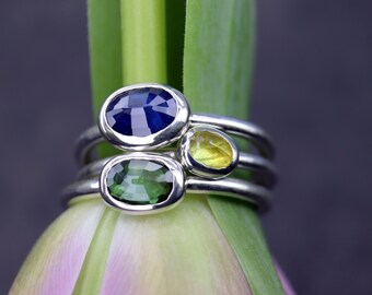 Sparkly Sapphire Stacking Rings Handmade with Sterling Silver