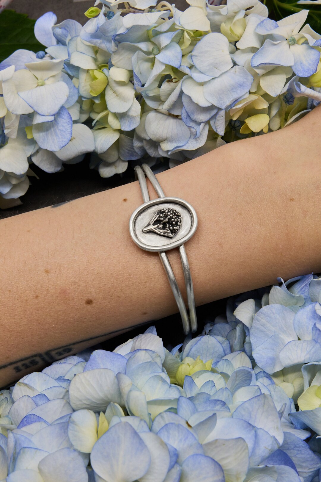 Hydrangea Blossom Shadow Box Cuff Oxidized Sterling Silver Handmade - Etsy