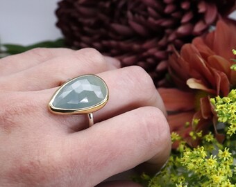Pastel Blue Sapphire Ring Handmade with 18k Gold and Sterling Silver