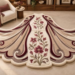 Floral Dress Shaped Wool Rug, Hand Tufted Statement Area Rug