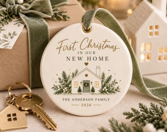 First Christmas in Our New Home Ornament, Personalized Family Name Ceramic Ornament, New Home Gift 2026, Housewarming Keepsake