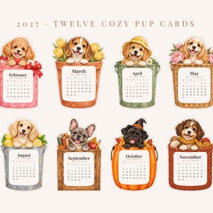 2027 Dog Desk Calendar, Printable Cozy Watercolor Dog Cut-Out Cards with Stand image 3