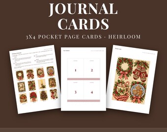 Christmas Journaling Cards Printable, 3x4 and 4x6 Pocket Page Cards, December Memory Album