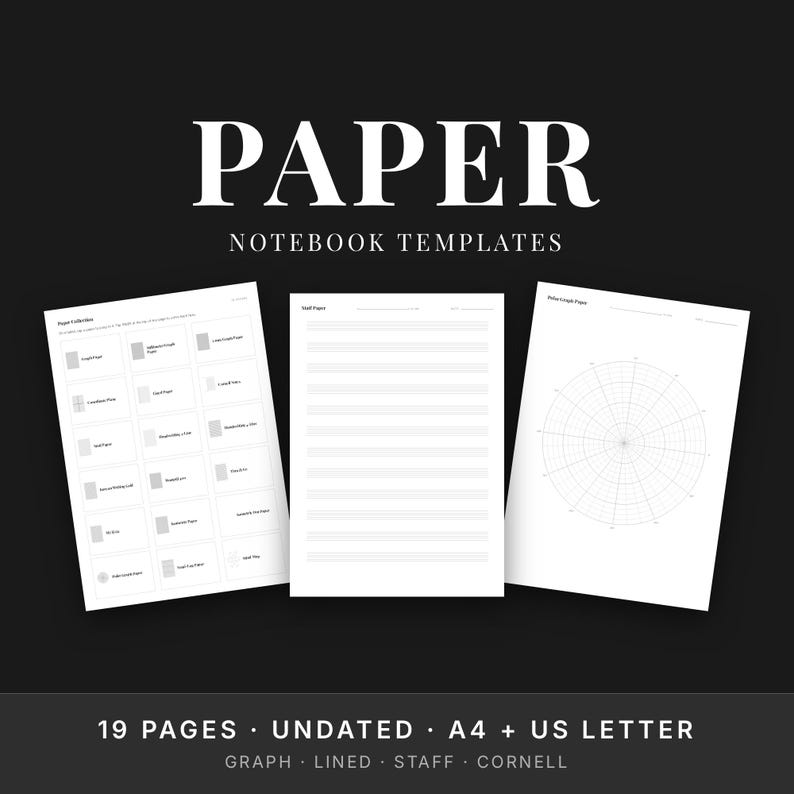 Printbaar papierpakket, grafiekpapier, gelinieerd papier, Cornell-notitiepapier, notitiepapier, GoodNotes-sjablonen afbeelding 1