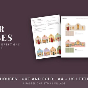 Christmas Village Printable Paper Houses, Pastel Putz House Template, 3D Paper Craft image 2