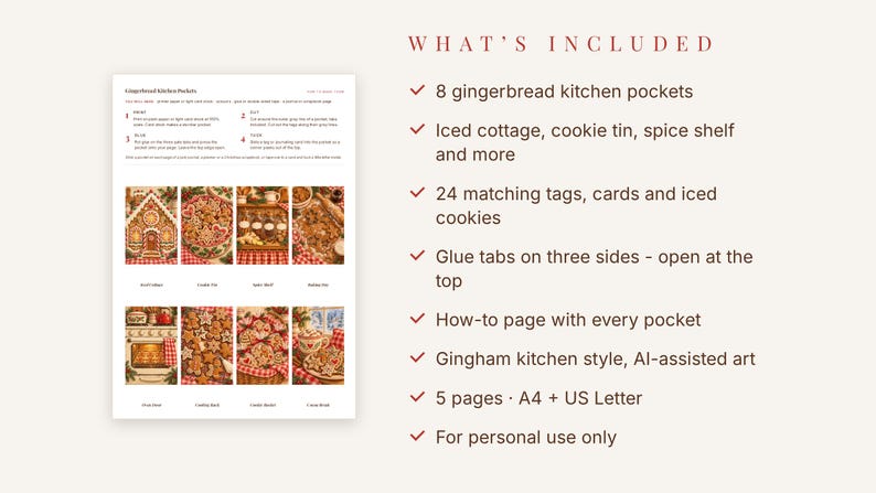 Gingerbread Junk Journal Pockets Printable, Christmas Baking Ephemera, Interactive Kit image 3