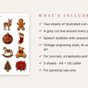 Vintage Christmas Fussy Cuts Printable, Junk Journal Ephemera, Cut Outs and Labels image 3
