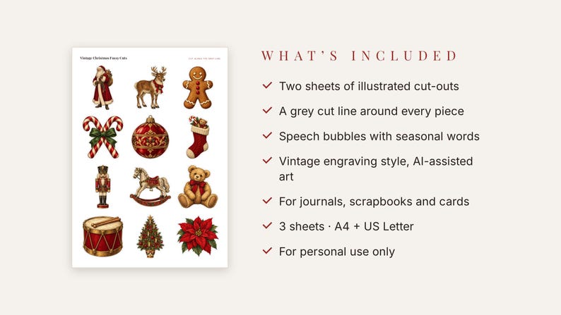 Vintage Christmas Fussy Cuts Printable, Junk Journal Ephemera, Cut Outs and Labels image 3