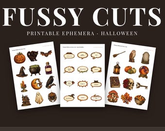 Vintage Halloween knipsels om af te drukken, ephemera voor je junk journal, uitknipsels en etiketten