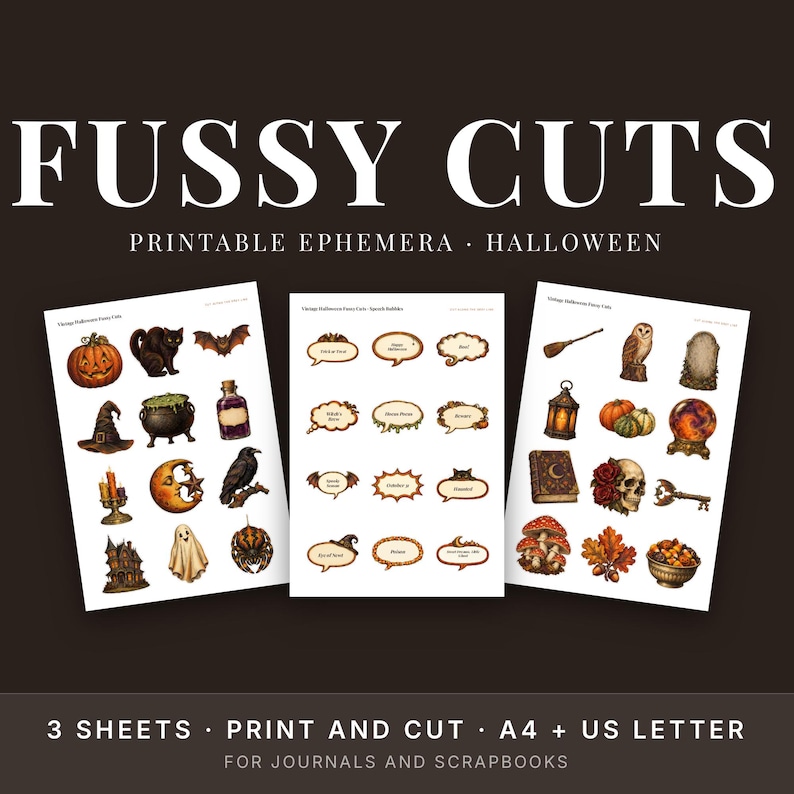 Vintage Halloween knipsels om af te drukken, ephemera voor je junk journal, uitknipsels en etiketten afbeelding 1