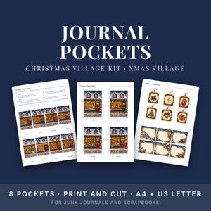 Christmas Junk Journal Pockets Printable, Village Shop Fronts, Interactive Ephemera Kit image 1