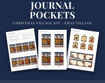 Christmas Junk Journal Pockets Printable, Village Shop Fronts, Interactive Ephemera Kit
