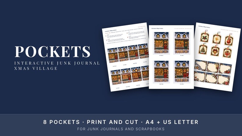 Christmas Junk Journal Pockets Printable, Village Shop Fronts, Interactive Ephemera Kit image 2