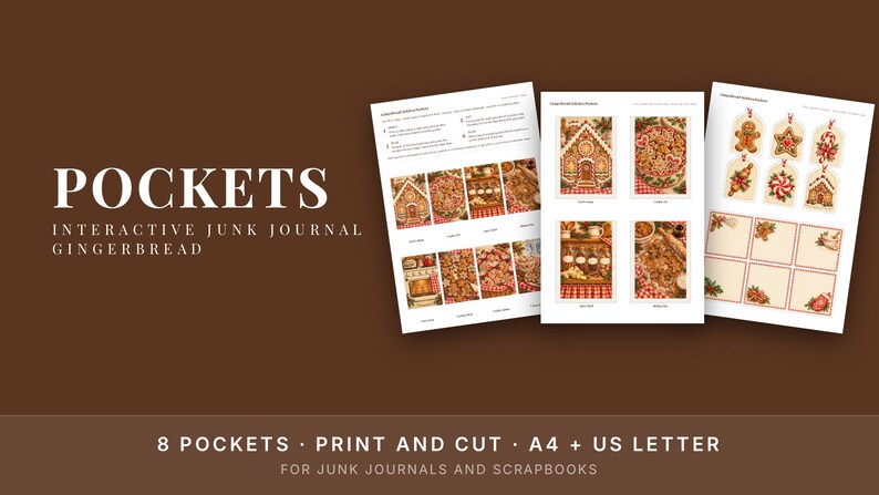 Gingerbread Junk Journal Pockets Printable, Christmas Baking Ephemera, Interactive Kit image 2