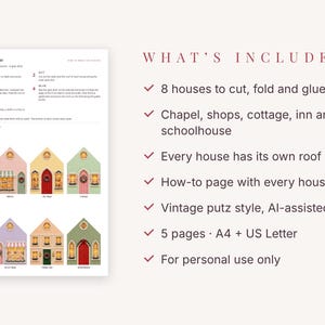 Christmas Village Printable Paper Houses, Pastel Putz House Template, 3D Paper Craft image 3