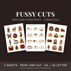 Vintage Christmas Fussy Cuts Printable, Junk Journal Ephemera, Cut Outs and Labels image 1