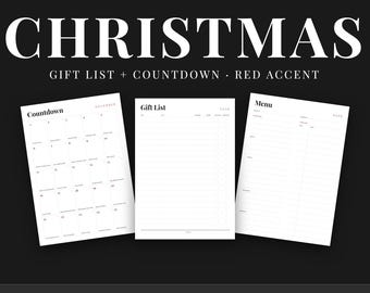 Red Christmas Planner Printable, Gift List, Budget, Menu + December Countdown