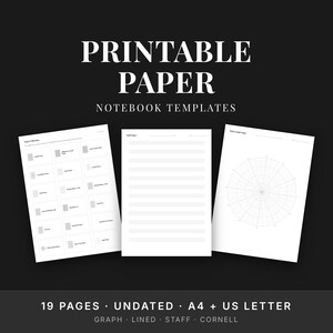 Printable Paper Pack, Graph, Lined, Cornell Notes, Staff Paper, GoodNotes Templates