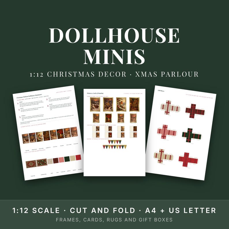 Christmas Dollhouse Miniatures Printable, 1:12 Scale Victorian Parlour Decor Kit image 1