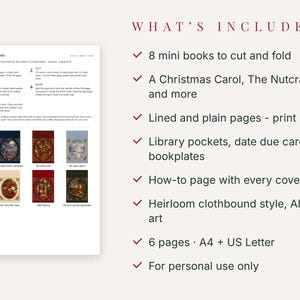 Christmas Mini Books Printable, Vintage Library Mini Journal Kit, Junk Journal Ornament image 3